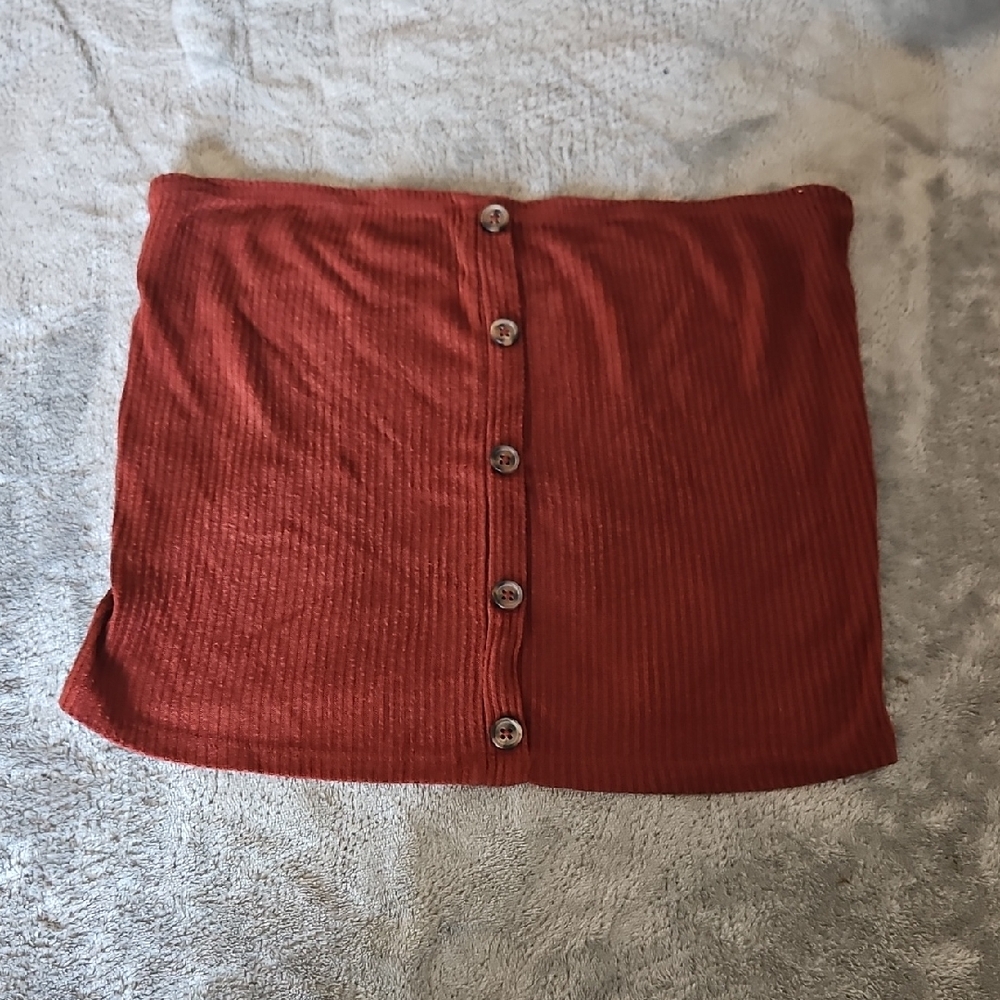 American Eagle Outfitters Ribbed Button-Front Mini Skirt in Rust Orange
